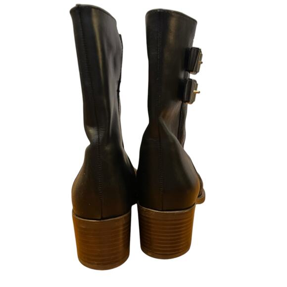 J.Crew Dean Black Leather Boots Silver Buckle Ankle Booties Mid Shaft Size 8.5 - Picture 7 of 10